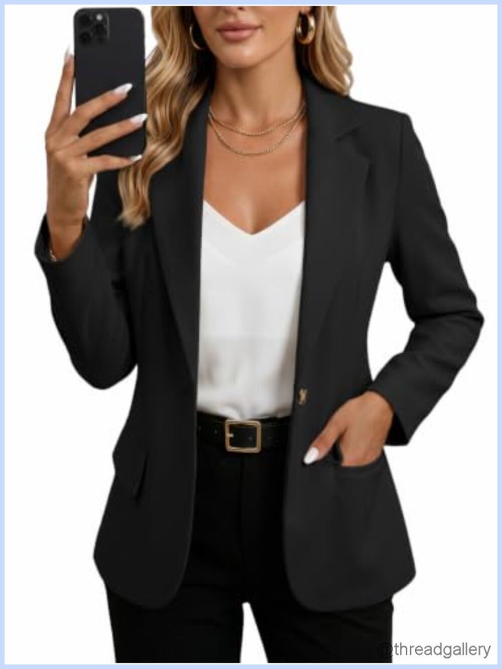 Women's Business Casual Single Button Blazer Slim Fit Lined Work Jacket